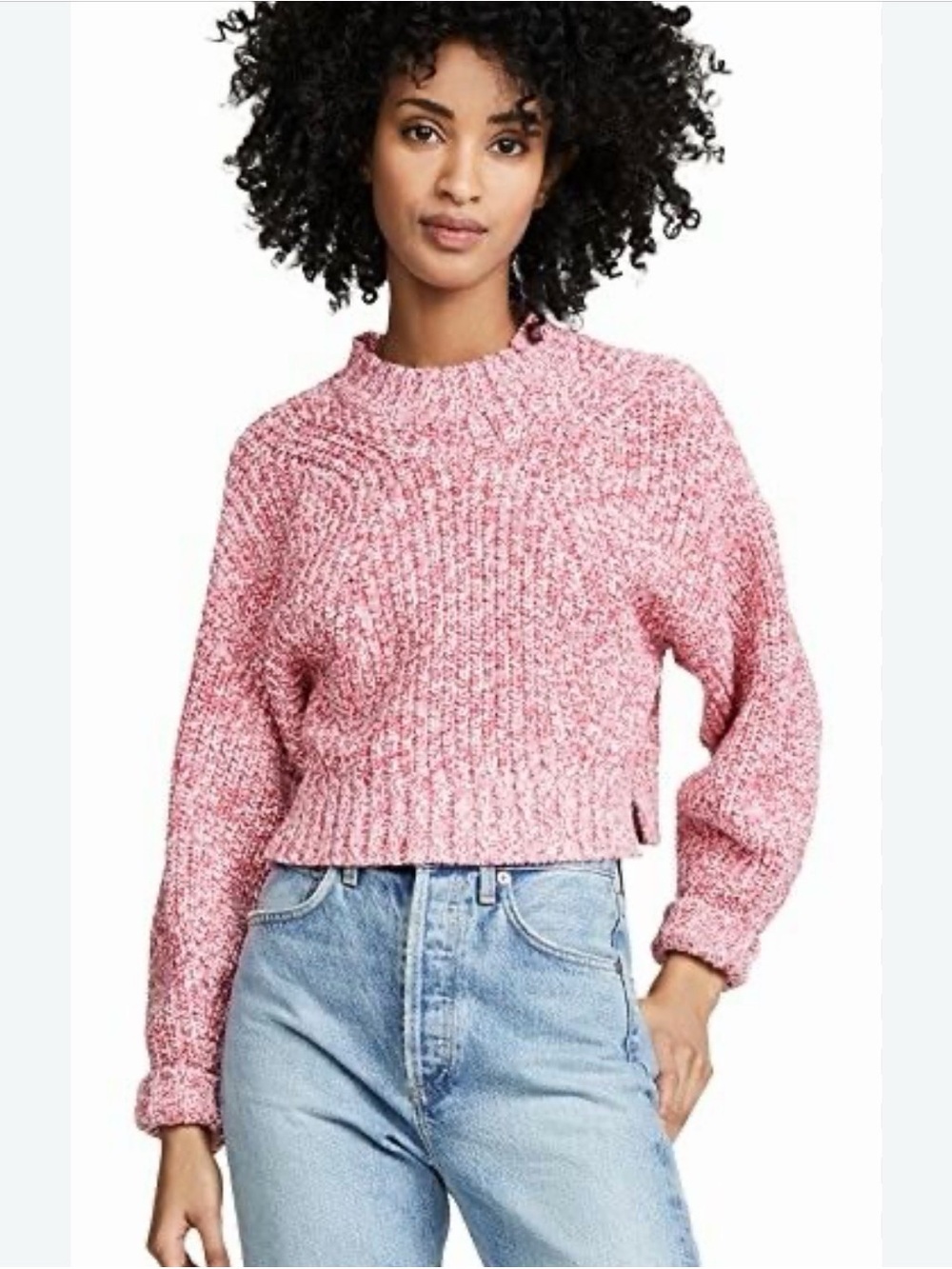 KULE Pink & White Knit Sweater w/Side Slit Detail Sz S